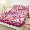 thumbnail image 3 of Feelyou Retro Hippie Damask Bed Sheets for Women, Red Purple Boho Paisley King Sheets, Southwestern Fashion Sheet Set, Ultra Soft Bedroom Decor, 4pcs, 3 of 7