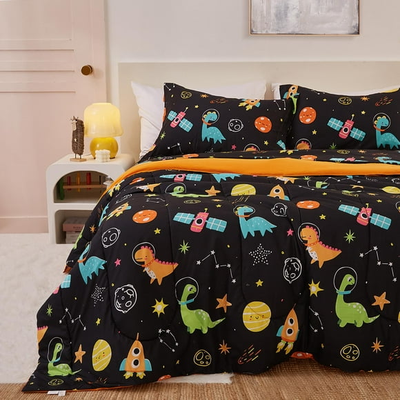 Juego de edredón Yibeizi Space Dinosaur Kids, tamaño completo, 3 piezas