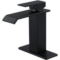 BWE Matte Black Bathroom Faucet Modern Waterfall Single Hole Bathroom Sink Faucet Parts Square Spout Bath Lavatory Vanity and Supply Hose Single Handle