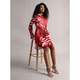 thumbnail image 2 of Zaccai Women's Red Satin Abstract Button Down Dress, 2 of 6