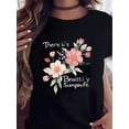 thumbnail image 1 of Camisetas con estampado de flores, de algodón suave, elegantes, informales, de manga corta y cuello redondo, camisetas de ocio., 1 of 6