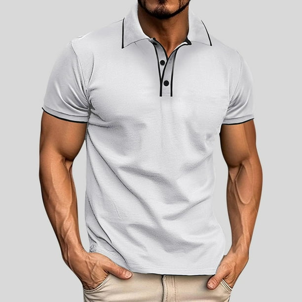 pstuiky Camisas casuales de manga corta para hombre, Camisa informal de manga corta con botones y cuello vuelto para hombre camisas casuales para hombre l