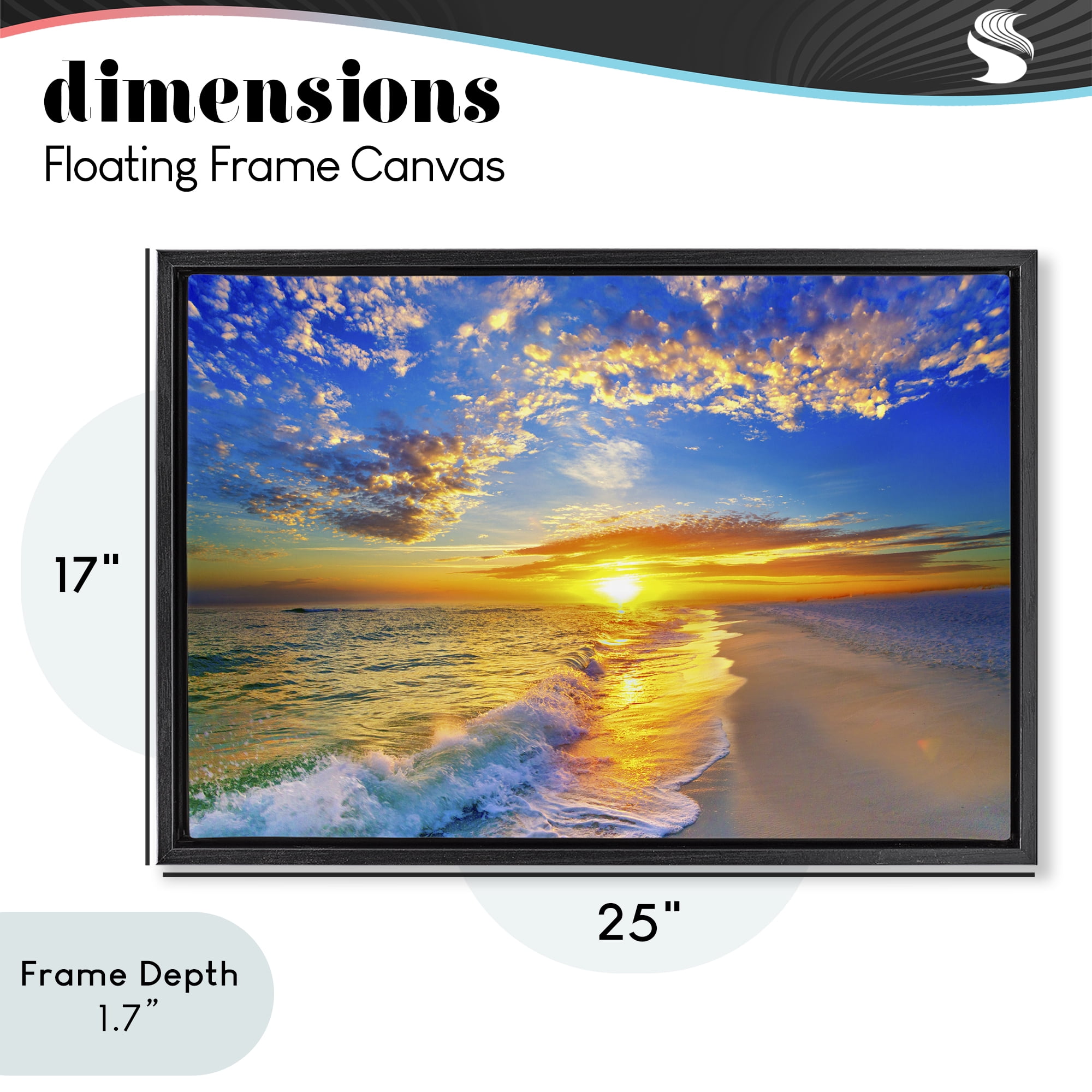 Stupell Industries Golden Sunset Beach Blue Sky Black Framed Floater Canvas Wall Art, design by Eszra Tanner