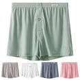 thumbnail image 5 of zeranth Men Boxer Underwear Elastic Waist Mid-rise Shorts Briefs Solid Color Wide Loose Fit Button Fly Ice Silk Thin Panties, 5 of 7