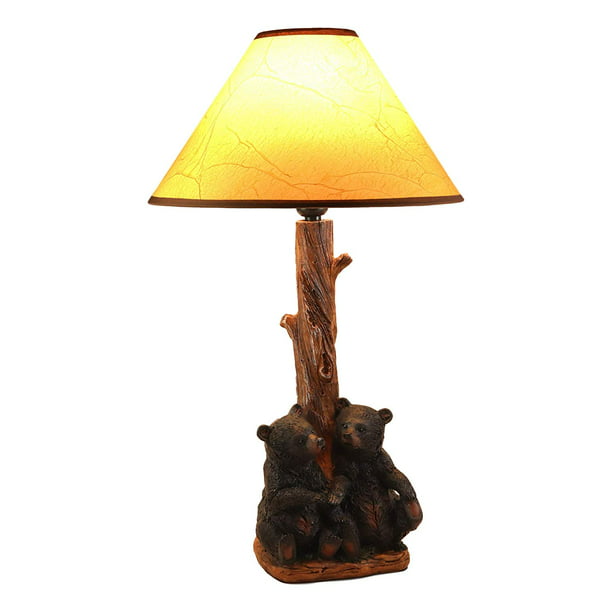 Black Bear Cubs Table Lamp Sculpture, Bear And Moose Table Lamps