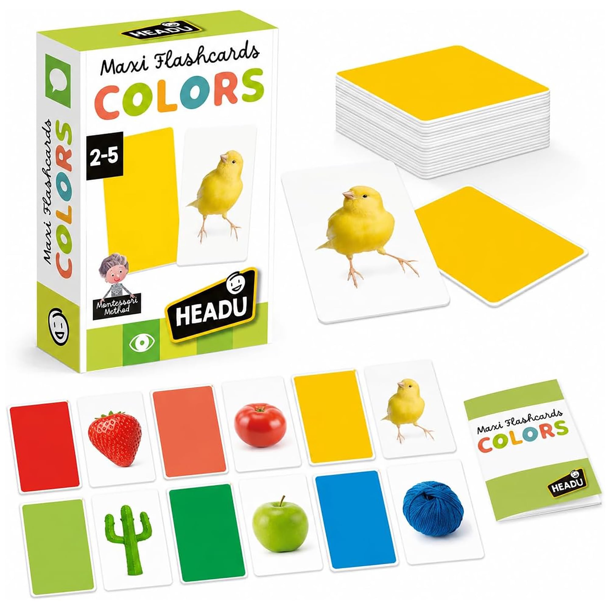 Headu: Maxi Flashcards - Colors - Sorting & Matching Game, Large Illustrated Cards, Visual Association Play, Preschool Montessori Activity Toddler 2-5