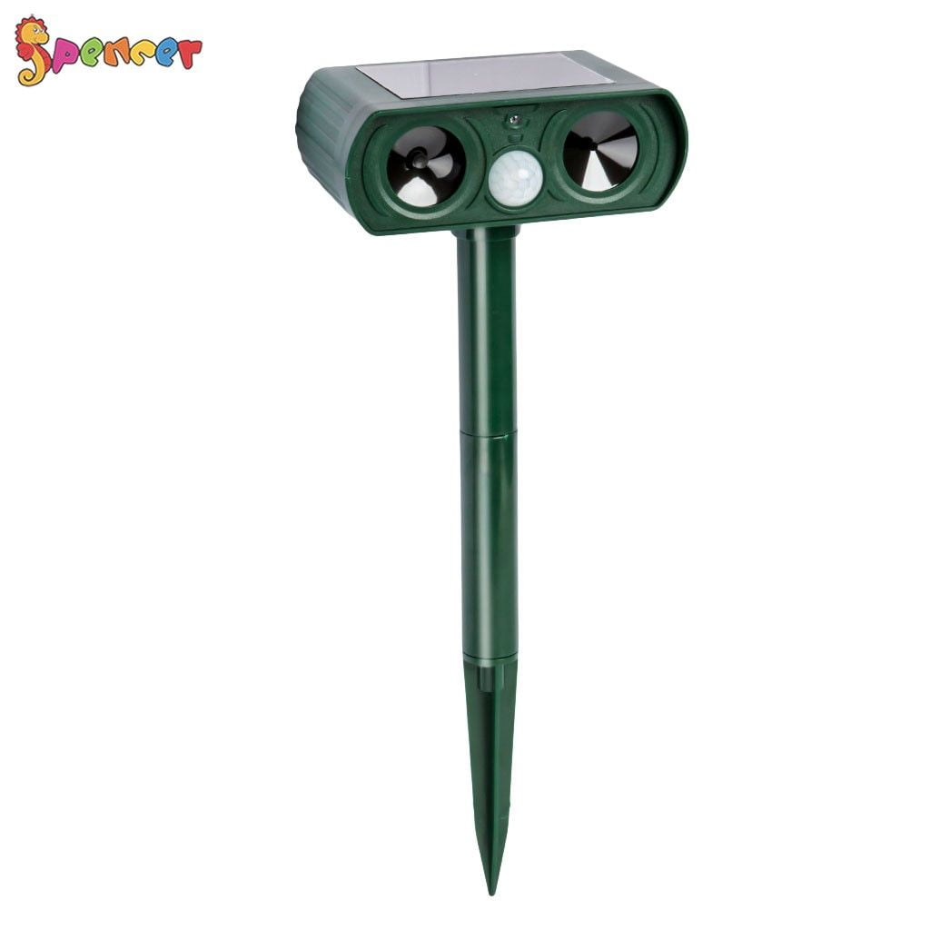 SPENCER Ultrasonic Animal Repeller Solar Power Cat Mice Deer Sensor with Motion Sensor LED Flashing Lights IPX4 Waterproof for Outdoor Farm Garden Yard