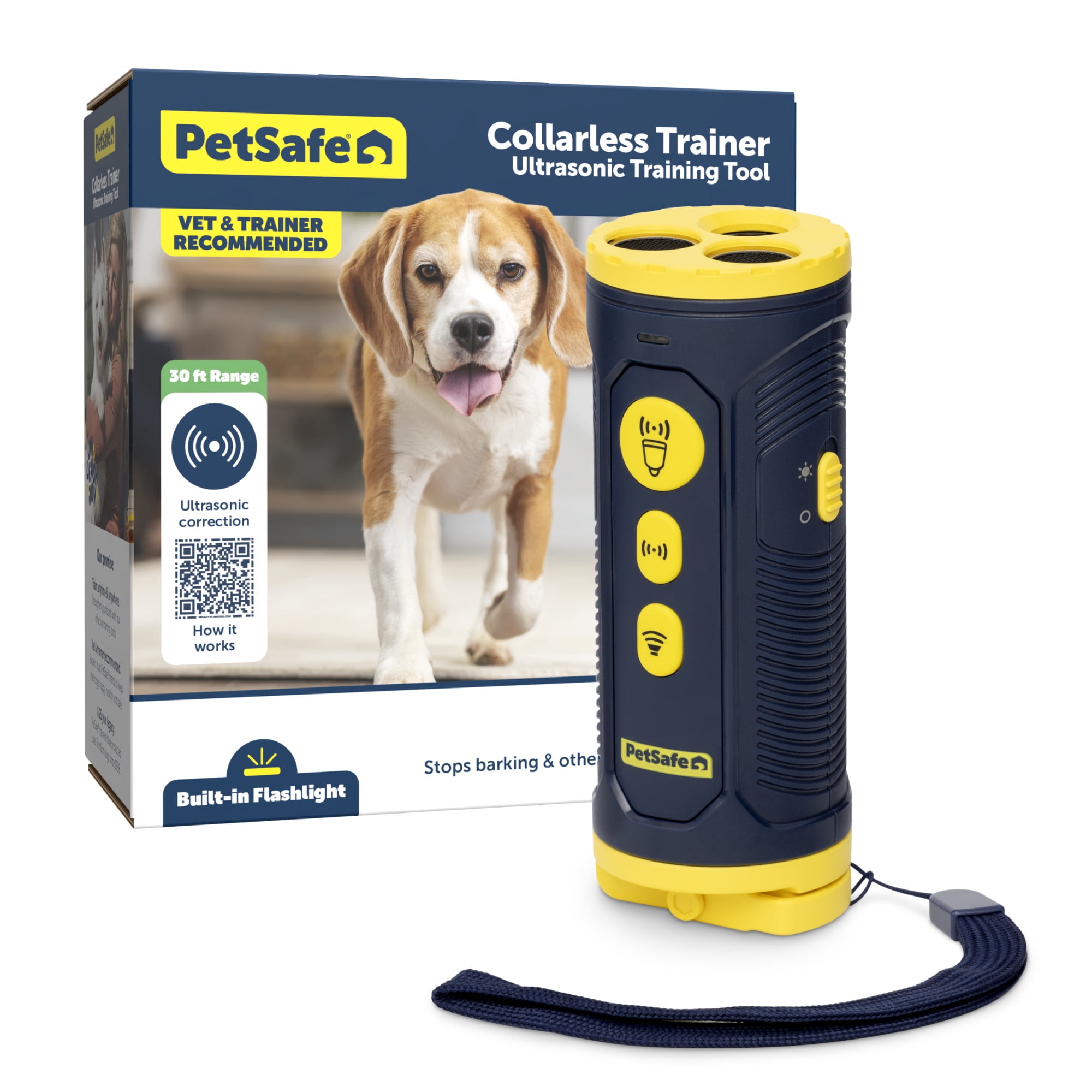 PetSafe Collarless Trainer Handheld Ultrasonic Bark Deterrent | Anti-Bark Device, Tone/High-Pitched Sound/Flashlight, Up to 30 Ft Range, Rechargeable, Wrist Strap
