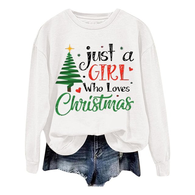 WEAIXIMIUNG Sweat à Capuche pour Femmes Mode de Noël Imprimé Arbre de Noël Lettre Manches Longues Col Rond