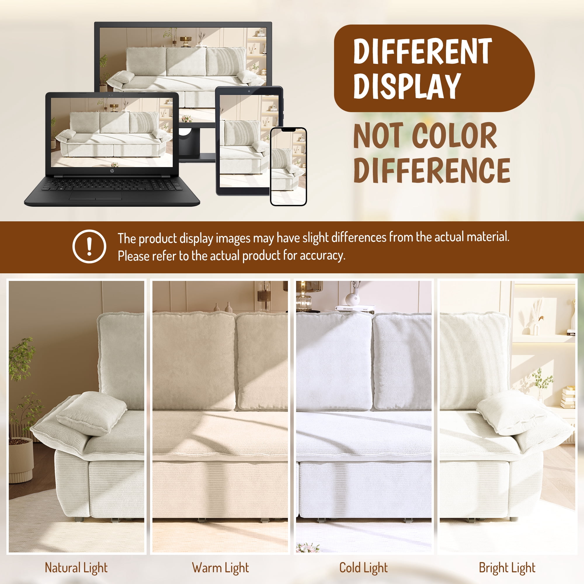 Leumius 94.5" Pull Out Sofa, King Size 3-in-1 Convertible Sleeper Sofa Bed, Multi-Functional Corduroy Bed for Living Room Bedroom White
