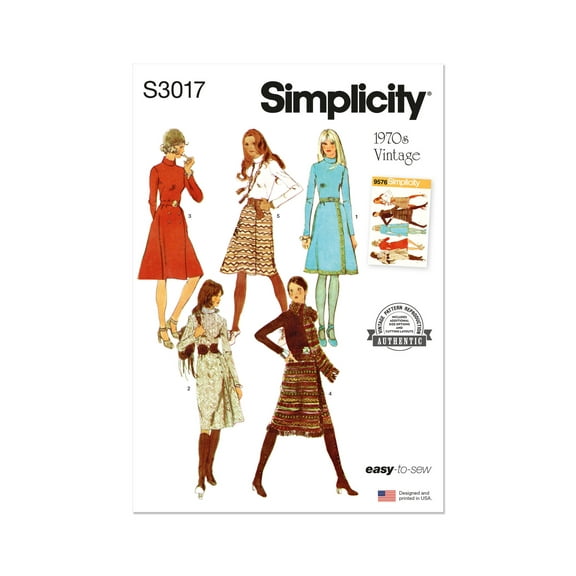 Simplicity Sewing Pattern 3017 - 1970s Misses' Dress with Front-Wrap Skirt and Scarf, Size: K5 (8-10-12-14-16)