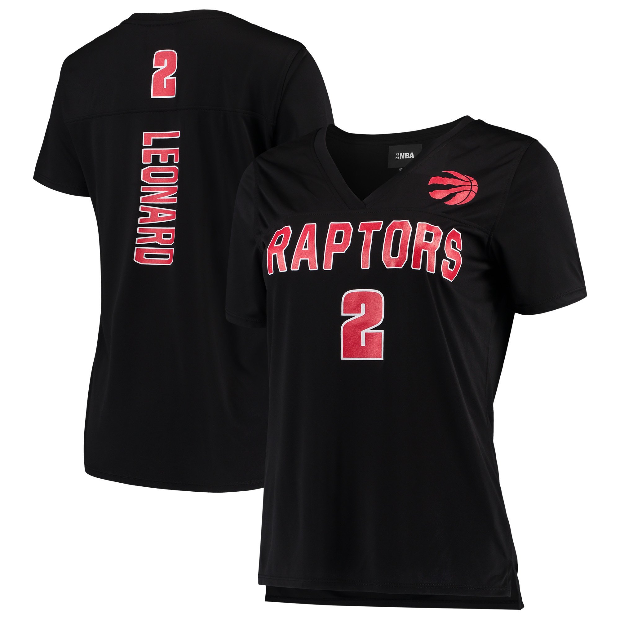 Women's 5th & Ocean by New Era Kawhi Leonard Black Toronto Raptors Name & Number V-Neck T-Shirt
