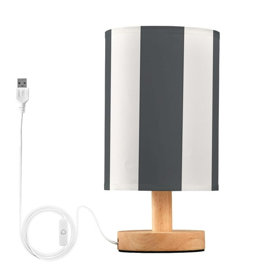 Small Table Lamp LED Bedside Nightstand Lamps with Fabric Shade Decor Desk Lamp for Living Room Bedroom Office Dark Gray and White Striped