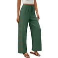 thumbnail image 7 of Women's Linen Cotton Blend Loose Straight Leg Pants for Women with Pockets, Mid Elastic Waist Drawstring, Casual Wide Leg Flowy Trousers for Spring Summer, Lightweight Comfy, 7 of 7