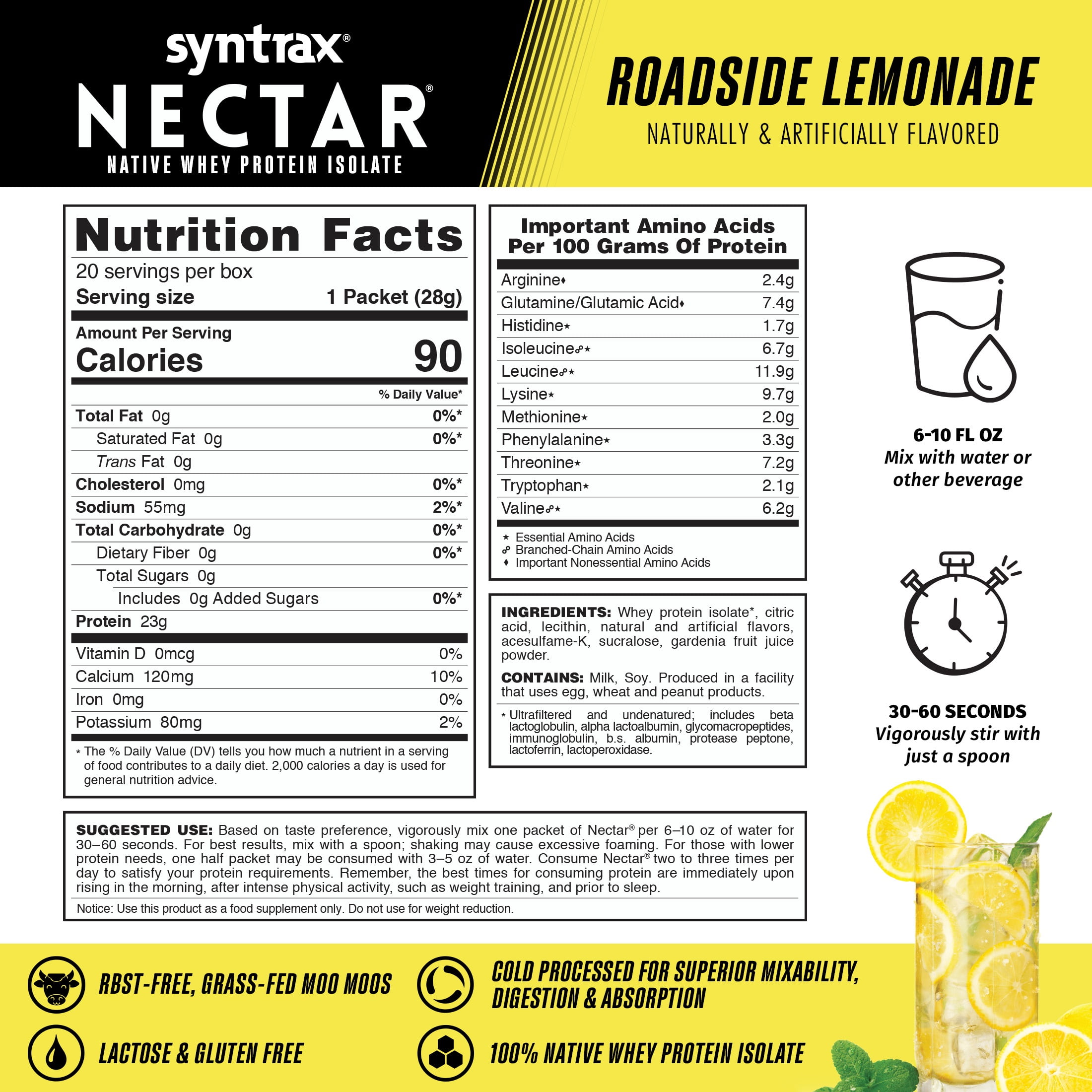 Syntrax Nectar, Roadside Lemonade, 2 lbs. 100% Whey Protein Isolate, Refreshing Fruit Juice Flavor