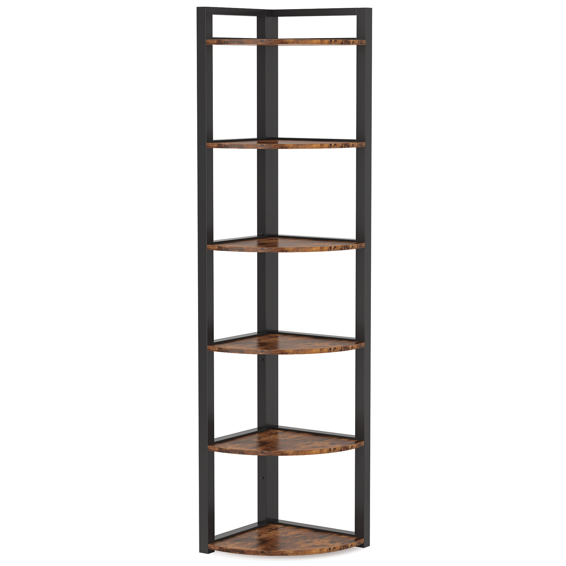Fnova 70.9" 6-Tier Corner Shelf, Rustic Corner Bookshelf, Compact Storage Rack for Living Room, Home Office, Kitchen