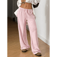 thumbnail image 4 of Women’s Solid Wide-Leg Pants, Elastic Waist Drawstring Lounge Trousers, High-Comfort Casual Loose Fit Pants, Lightweight Everyday Relaxed Fit Bottoms, 4 of 7