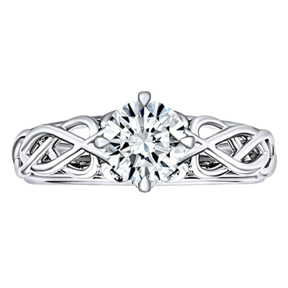 AFFY 1.5 Carat Round Shape Moissanite & Natural Diamond Infinity Engagement Ring 14K Solid White Gold Ring Size-5