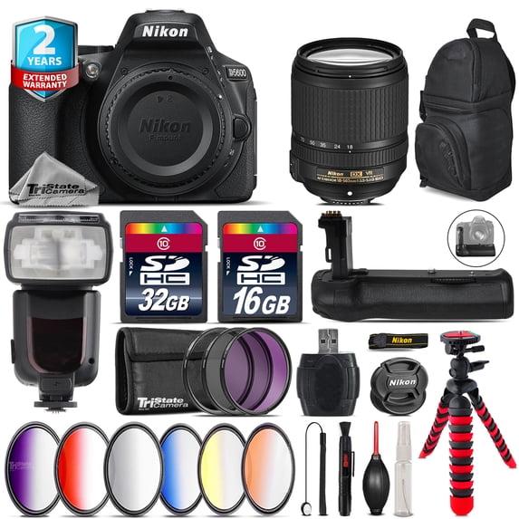 Nikon D5600 DSLR Camera + AFS 18-140mm VR + Pro Flash + Battery Grip - 48GB Kit
