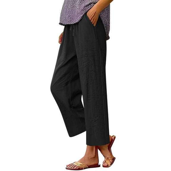 Palazzo Pants for Women Casual Audhol Fashion Women Loose Solid Color Casual Wide Leg Pants Cotton Trousers Summer Pants Black L