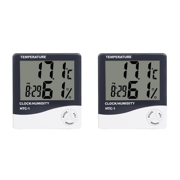 Wosthever Mini termómetro digital Medidor de humedad Temperatura ambiente Interior LCD Despertador Higrómetro 9.5 cm * 10.5 cm 2piezas