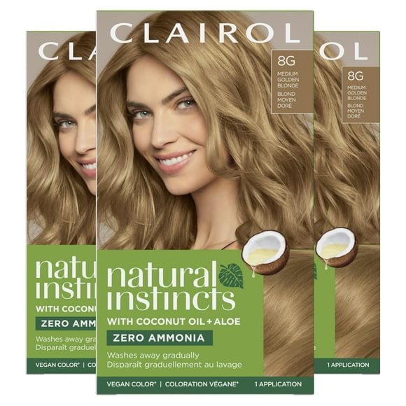 Clairol Natural Instincts Teinture Capillaire Demi-Permanente, 8G Blond Doré Moyen, Lot de 3