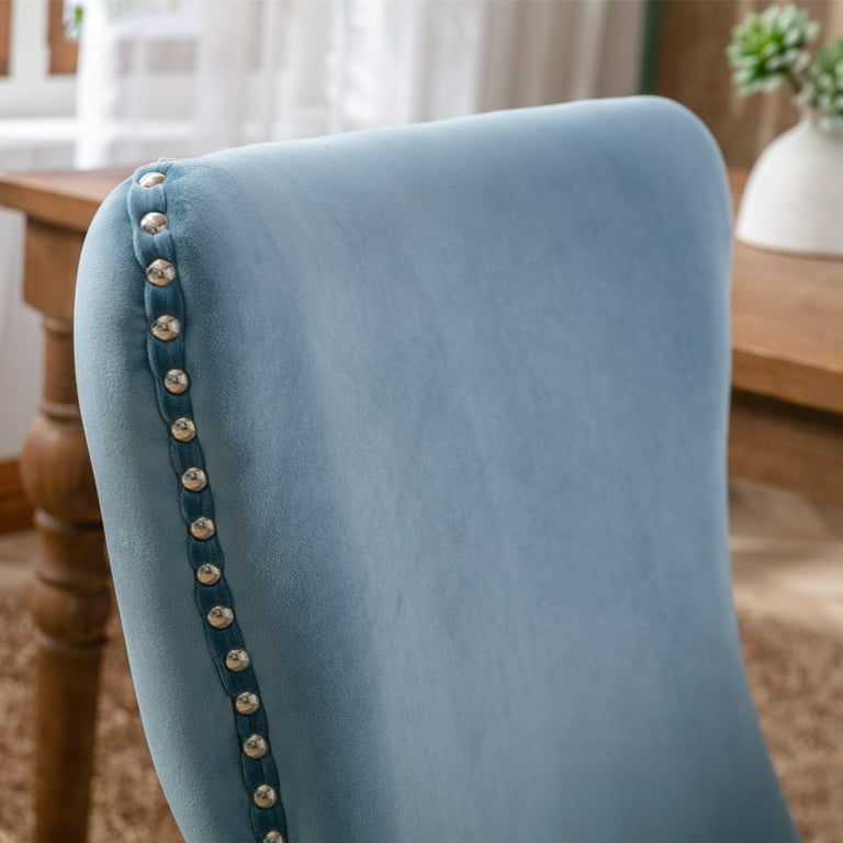 Light blue best sale leather dining chairs