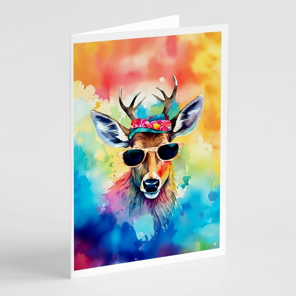 Hippie Animal Deer Greeting Cards Pack of 8 7 in x 5 in