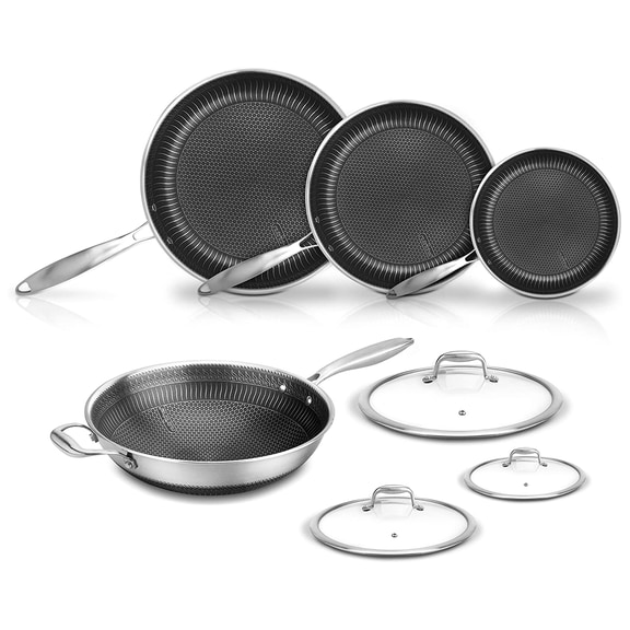 NutriChef 7 Piece Stainless Steel Kitchen Cookware Pan Set with Lids, Black