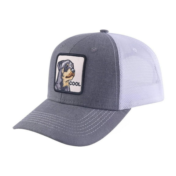 Unisex Embroidered The Cool Dog, 6-Panel Trucker Hat, Light Grey/White, Adjustable Fit