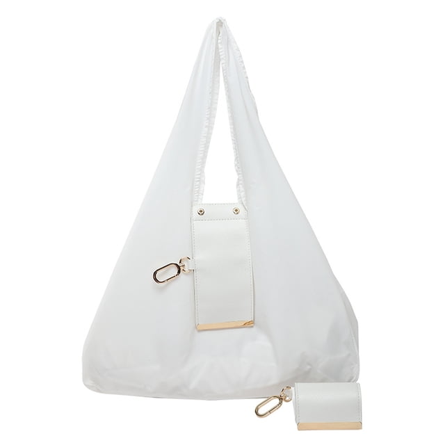 Guardurnaity Bolso tote plegable con llavero, de piel y tela, con detalles en oro cepillado. Minibolsos expandibles con llavero. Bolsas de mensajero y de hombro blanco