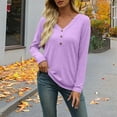 thumbnail image 4 of LWITHSZG Long Sleeve Henley Shirts for Women Fall Winter Fashion Solid V&nbsp;Neck Blouses Lightweight Pullover Sweatshirts Going Out Tops, 4 of 9