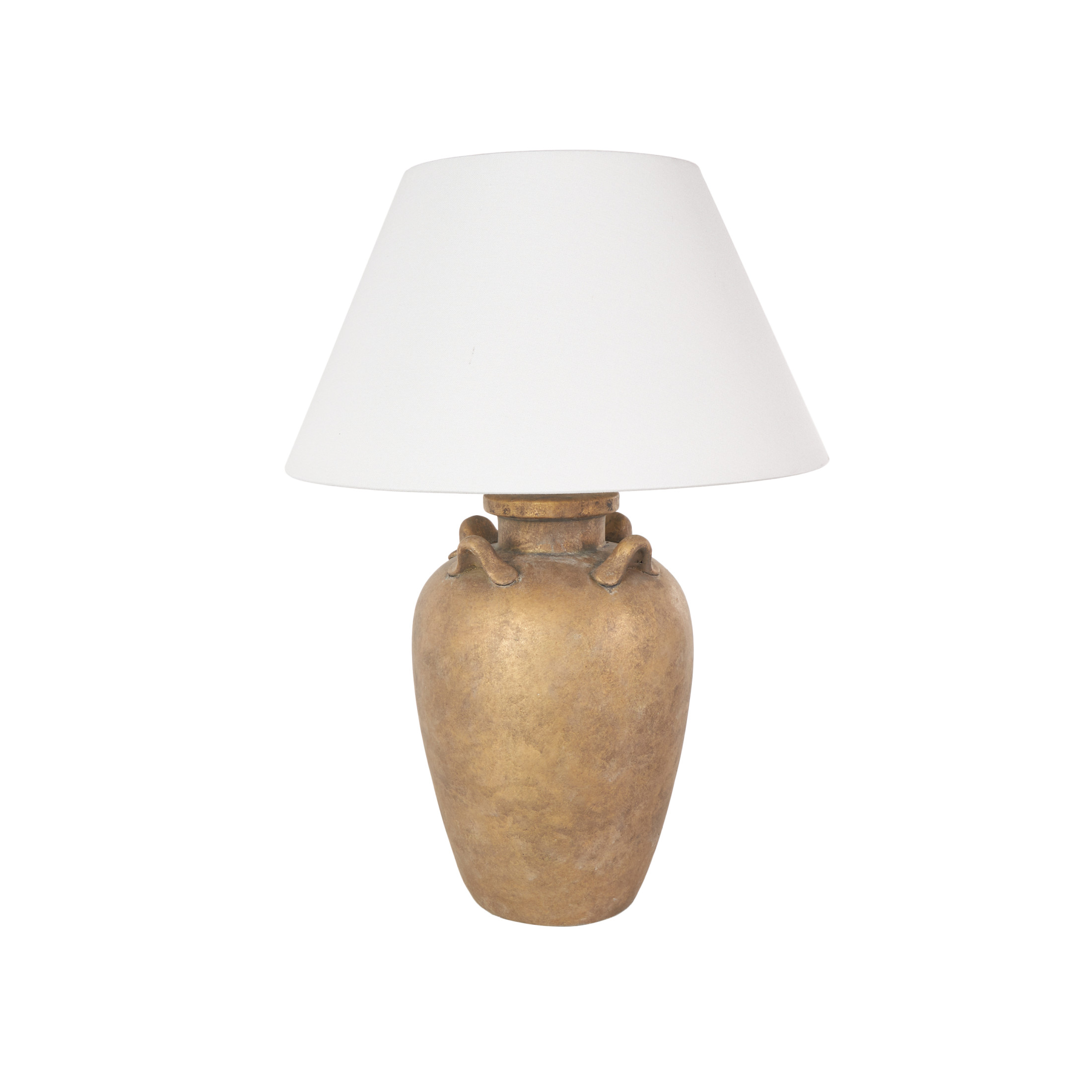 DecMode 28" Antique Pot Vase Brown Table Lamp with Cream Linen Shade