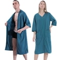 thumbnail image 4 of Women Zipper Robes Full Length Nightgowns Cotton Loose Housecoat Half Sleeve Loungewear with Pockets,Round Neck Striped Long Housedress Loose Plus Size Sleepwear Pajamas Dress,S-XXL Green, 4 of 7