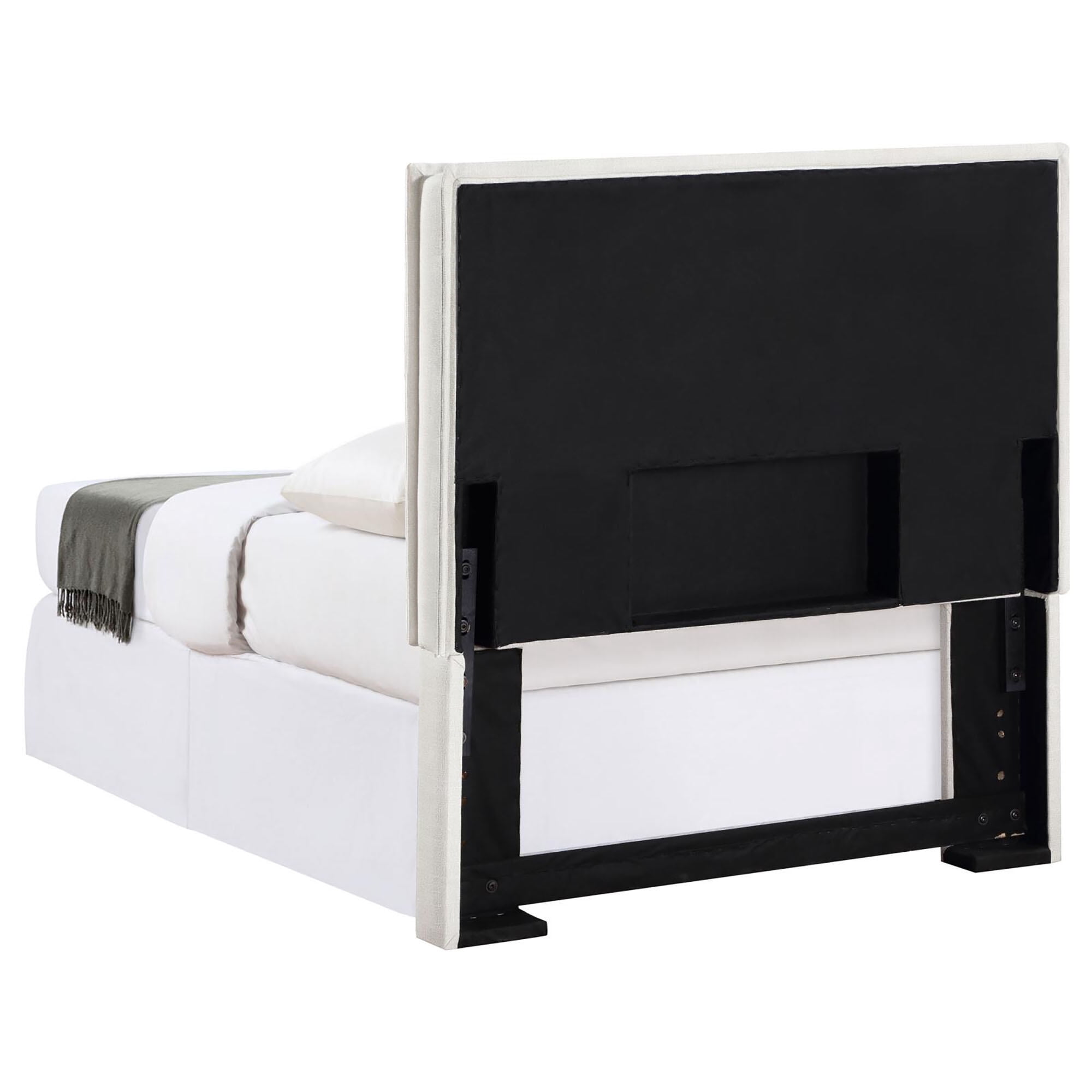 Sand Upholstered Headboard - 44" Twin Size Headboard with Flange Detail, Pine Frame