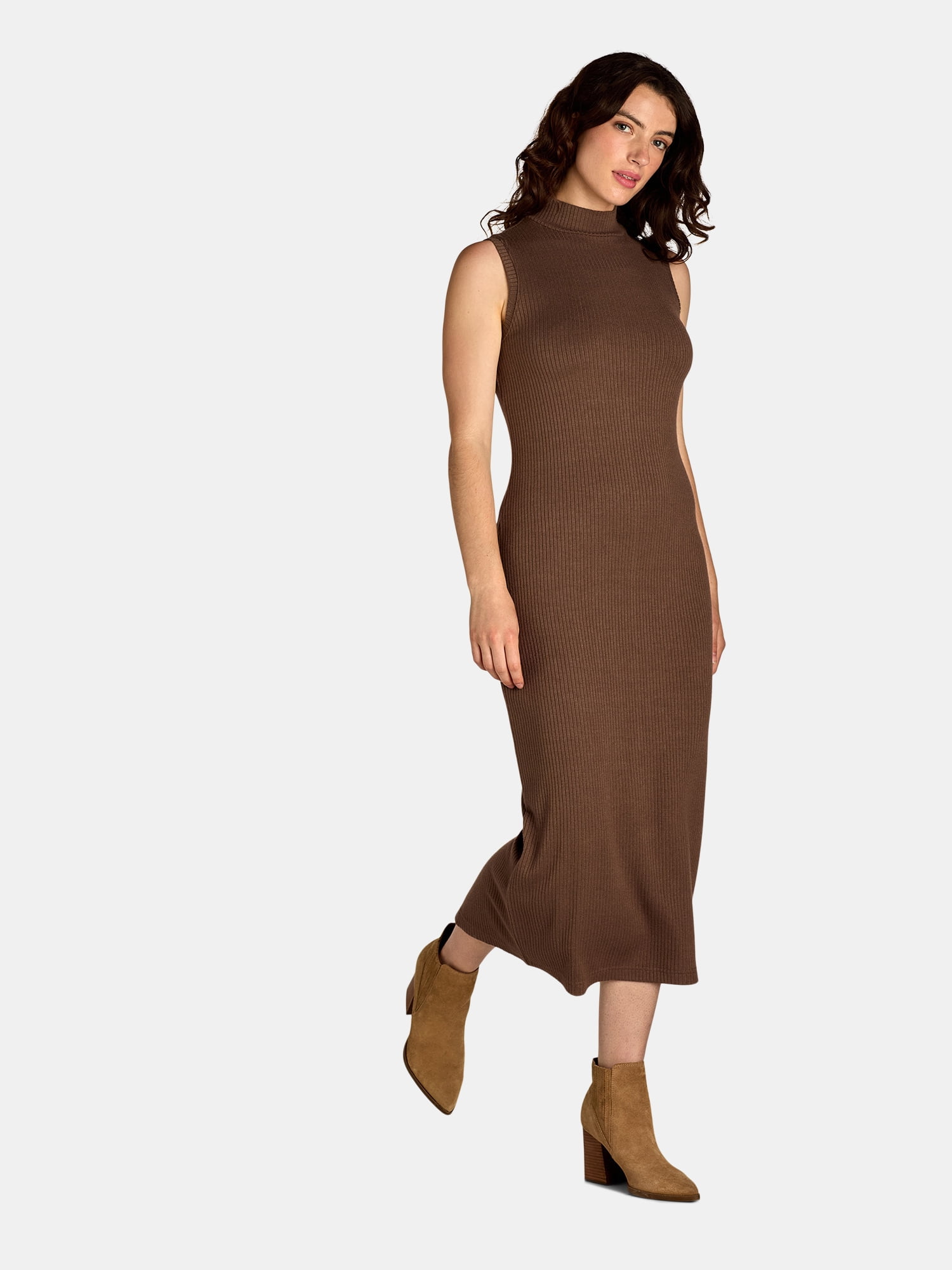 Nine.Eight Women's Sleeveless Ribbed Mock Neck Midi Dress, Sizes XS-XXXL