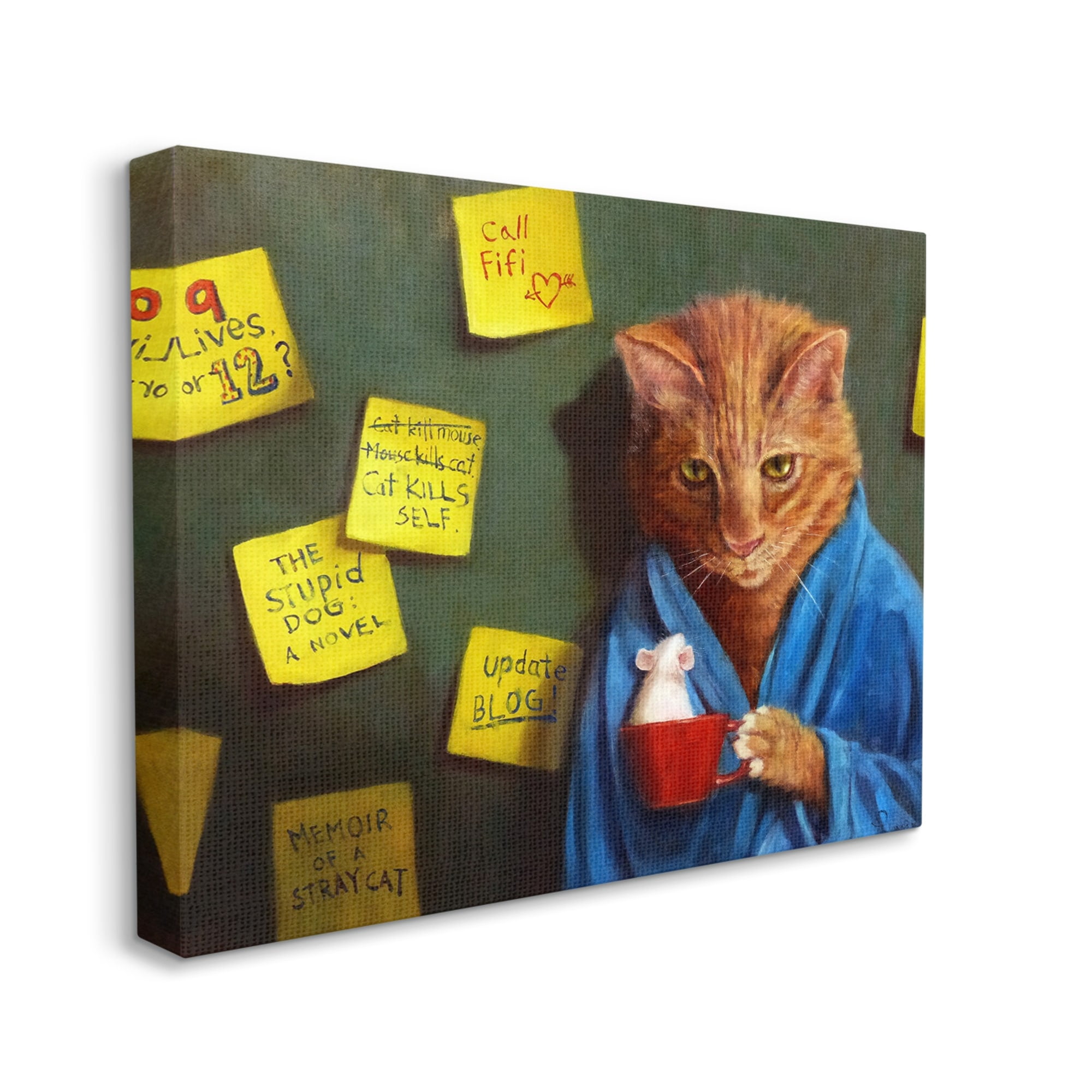 Stupell Funny Cat Morning Coffee Memo Reminders Animals & Insects Painting Gallery Wrapped Canvas Print Wall Art
