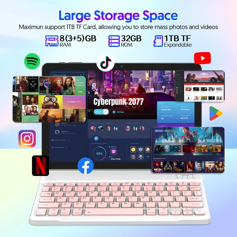 FITIFUN 10.1 Inch Tablets Android 14 Tablet with Keyboard, 8GB RAM