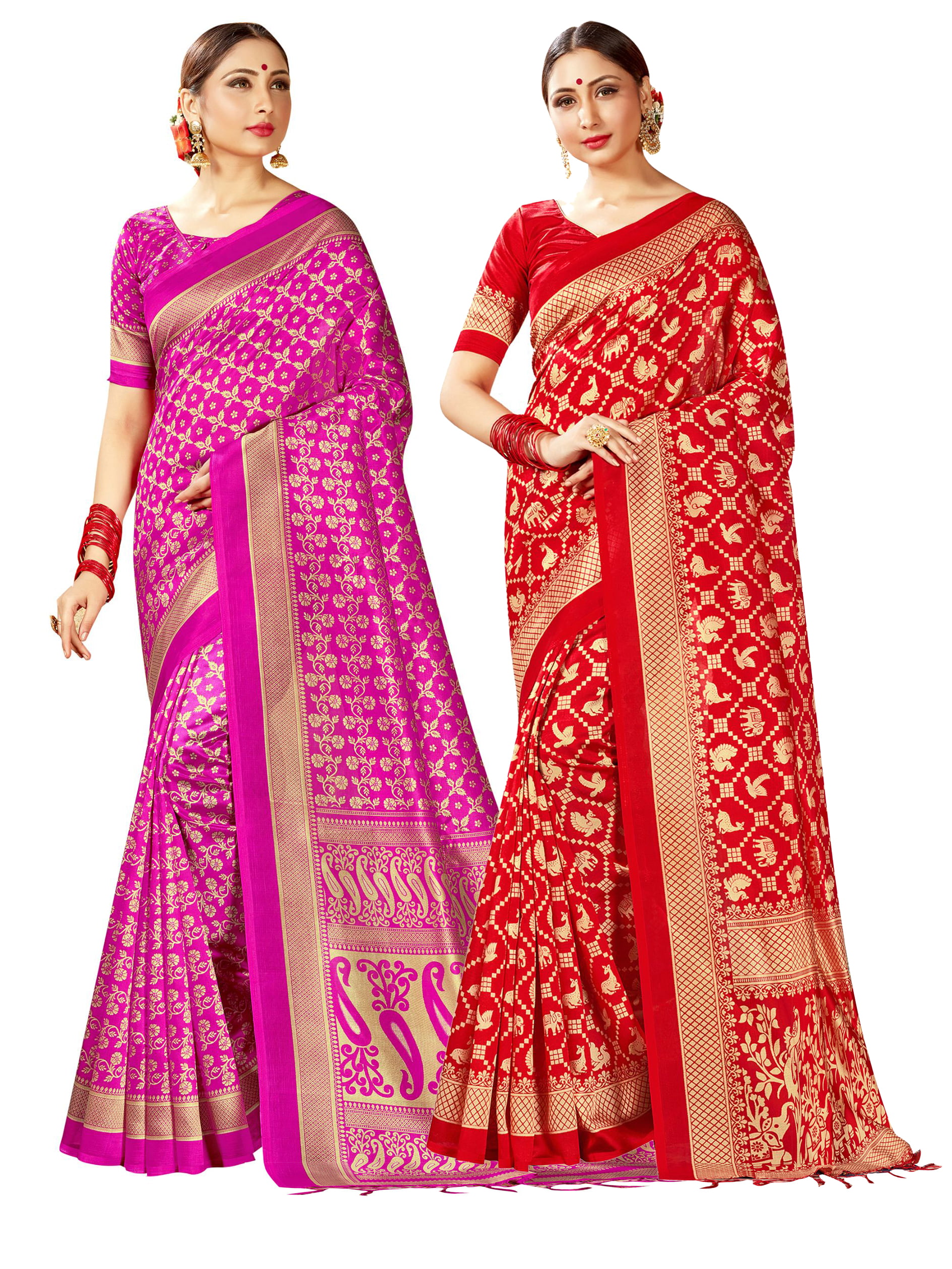 Pack of 2 Saree for Women Mysore Art Silk Printed Indian Wedding Sari Combo 2L59 