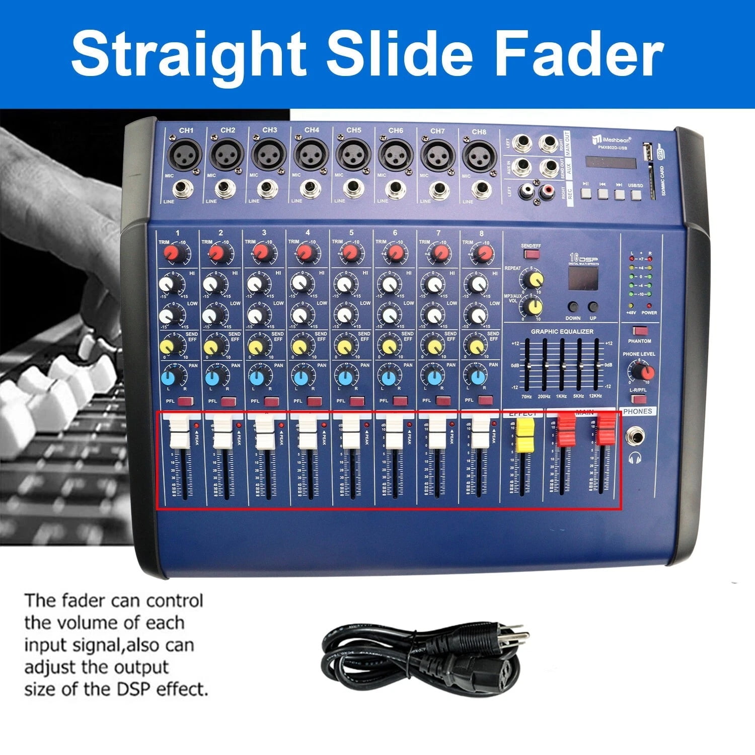 iMeshbean 8 Channel Professional Powered Mixer 1500W Power Mixing Amplifier Amp 16DSP USB