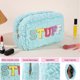 thumbnail image 2 of Bolso de maquillaje portátil con letras de chenilla, felpa con parches de letras de chenilla para mujer, 2 of 8