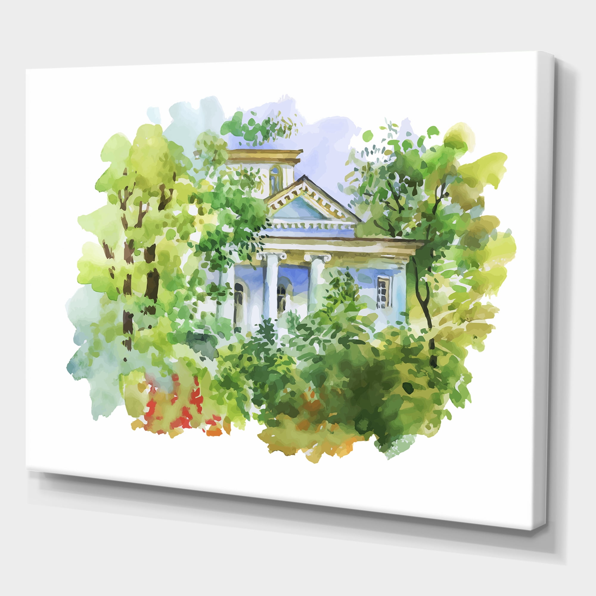 Designart ' White House In The Green Woods ' Traditional Canvas Wall Art Print