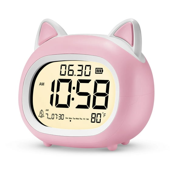 Cute Alarm Clock OK to Wake Clock, Toddler Sleep Training Clock with Night Light,5 Alarms,Snooze,Date and Temperature Cute Clock for Girls and Boys