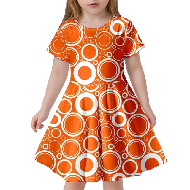 Children's Fashion Polka Dot Print Slim Short Sleeved Dress (4 13 Years)