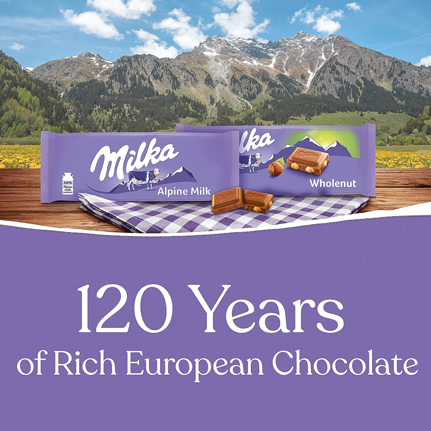 Milka European Chocolate Bars Variety Pack, Alpine Milk Chocolate & Wholenut Hazelnut Chocolate, 3.52 oz. (10 Bars Total)