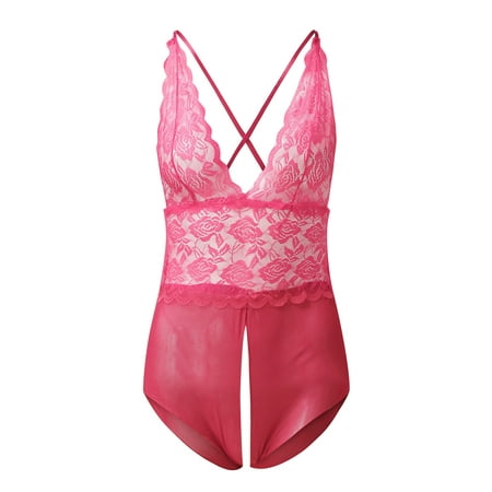 

adviicd Cute Lingerie For Women Women Lingerie Lace Bodysuit One Piece Teddy Chemise Sleepwear Hot Pink 2XL