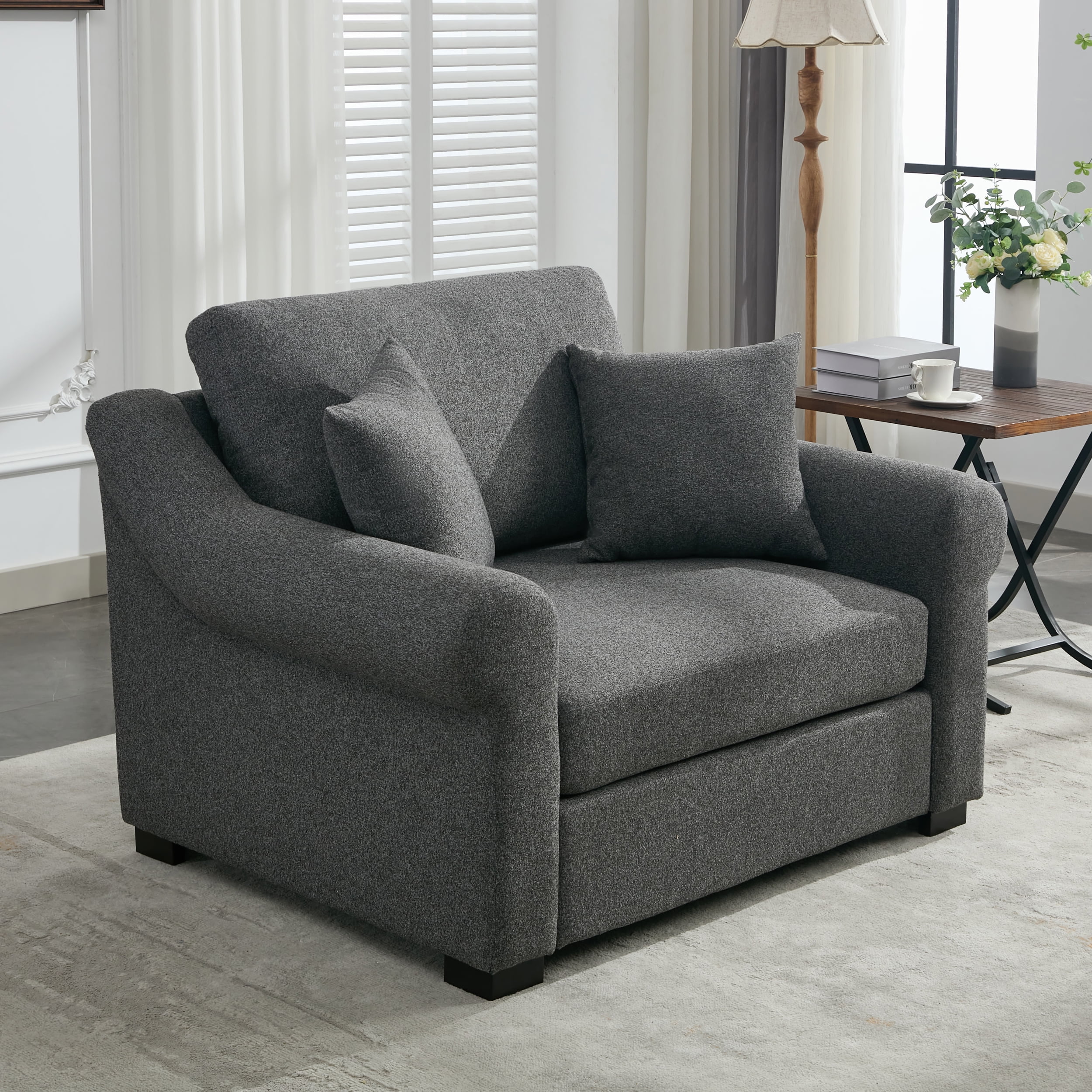 Euroco Modern Chenille Oversized Armchair, Chair and a Half, Single Sofa for Bedroom, Living Room,44.5" Wide, Grey