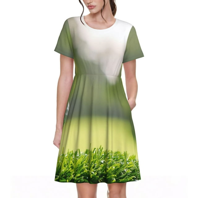 Balery golf ball perched on a tee Vestidos sueltos de manga corta para mujer, vestidos de verano 2025, vestidos casuales de corte A con vuelo.