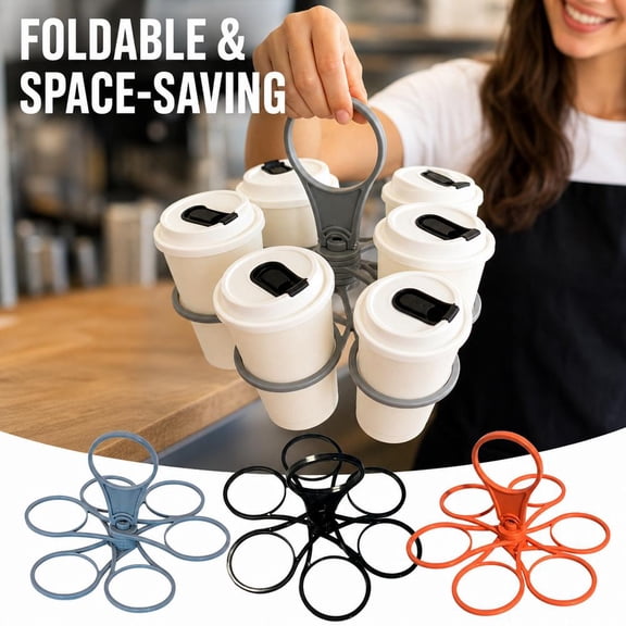 Collapsible Drink Carrier 6-Cup Holder with Handle – Foldable, Portable, Reusable Beverage Caddy – Travel-Friendly, Spill-Resistant, blue,collapsible drink carrier