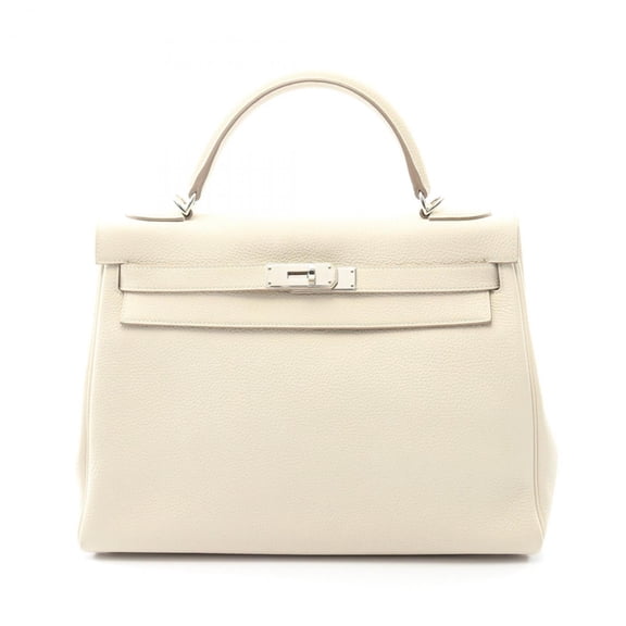 Pre-Owned Hermes Hermès Kelly 32 Clé handbag, leather Togo leather, women's, white (Good)